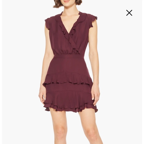 Parker Maroon Tangia Ruffle Detail Minidress size 4 - Picture 1 of 8